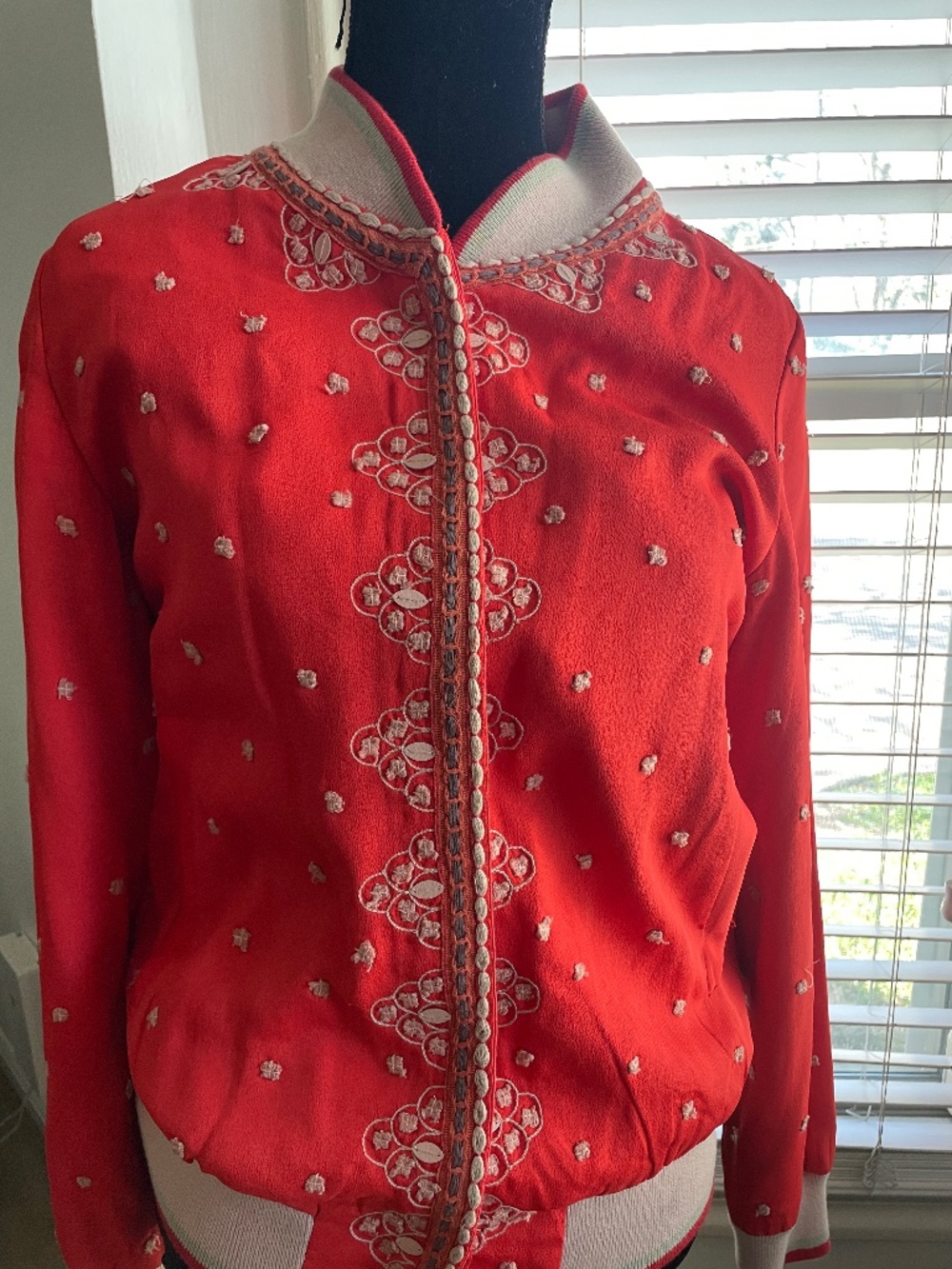 Anthropologie Conditions Apply Arabella Embroidered Bomber Jacket | Red | Statem